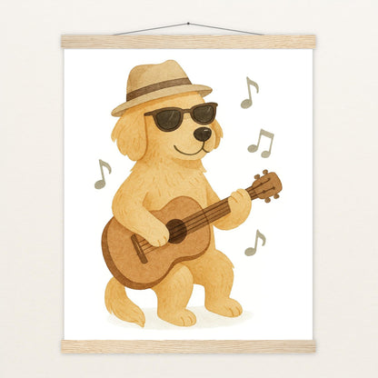 Hugo der Hund - Motiv: "Gitarre" Poster mit Leisten von tinylearner