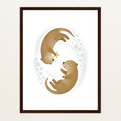 Otti der Otter - Motiv: "Stern" Poster mit Holzrahmen von tinylearner