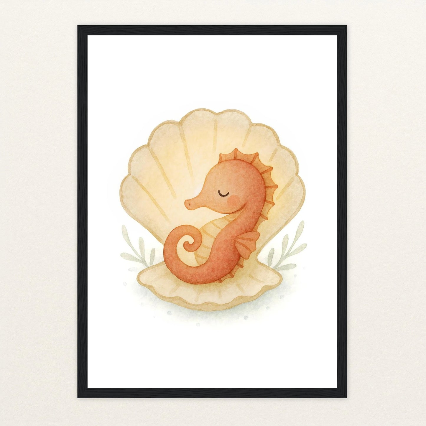 Suri das Seepferdchen - Motiv: "Muschel" Poster mit Holzrahmen von tinylearner