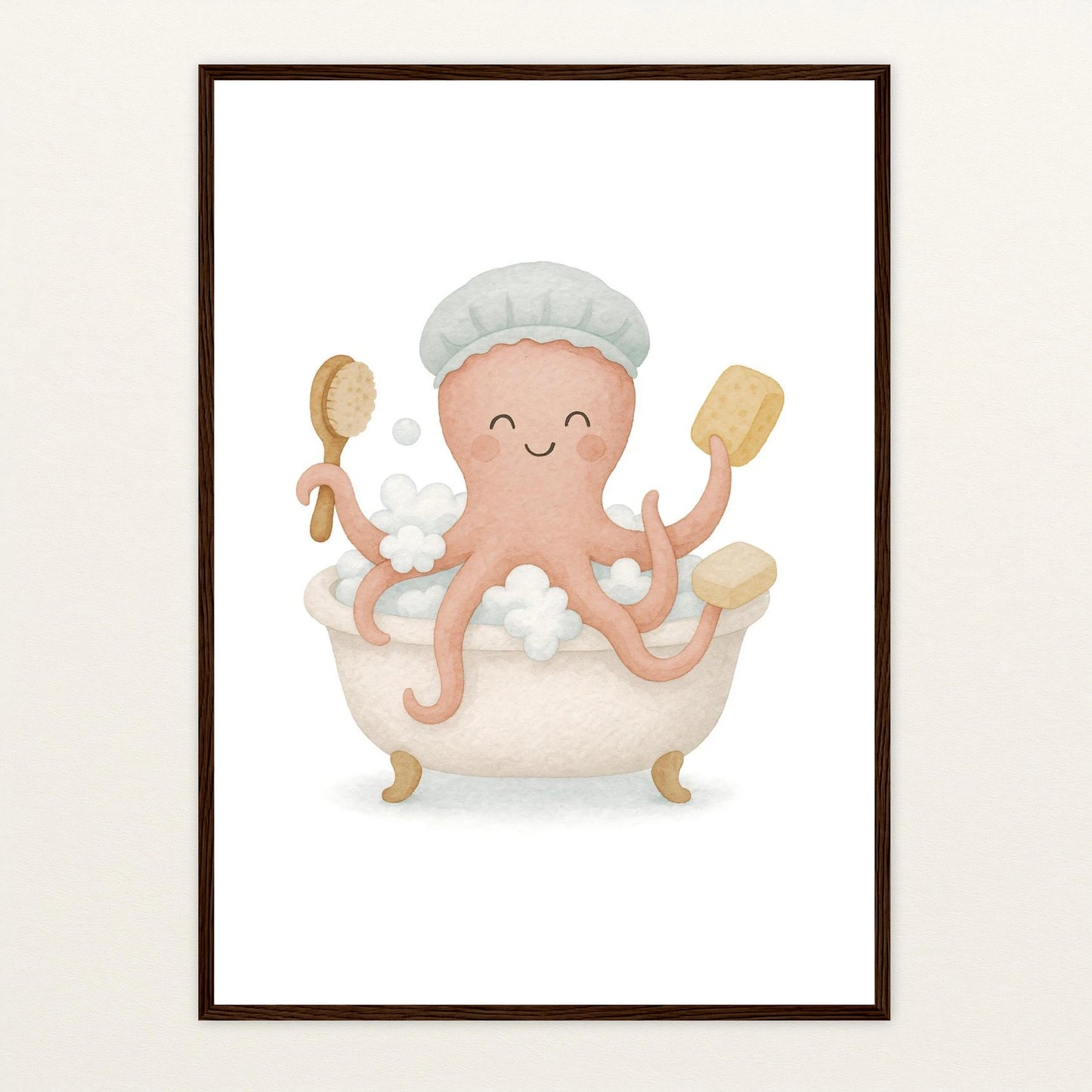 Tilli der Tintenfisch - Motiv: "Baden" Poster mit Holzrahmen von tinylearner