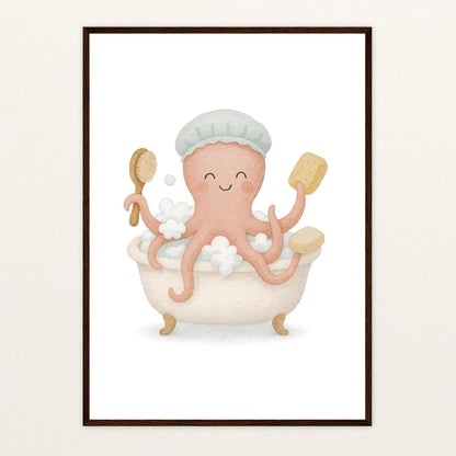 Tilli der Tintenfisch - Motiv: "Baden" Poster mit Holzrahmen von tinylearner