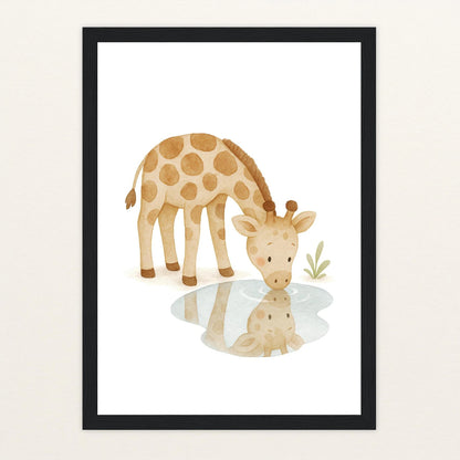 Greta die Giraffe - Motiv: "Trinken" Poster mit Holzrahmen von tinylearner