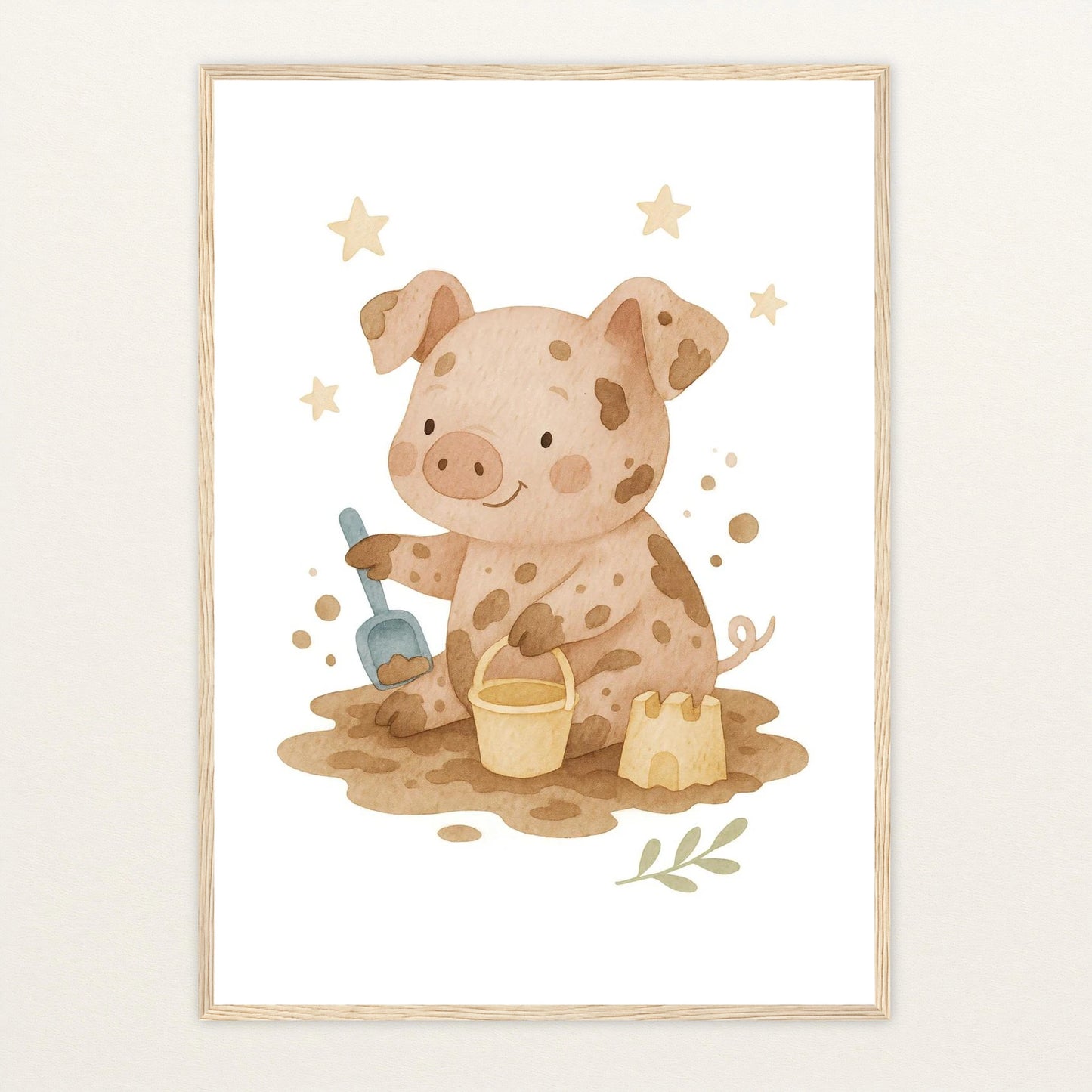 Susi das Schwein - Motiv: "Sandkasten" Poster mit Holzrahmen von tinylearner