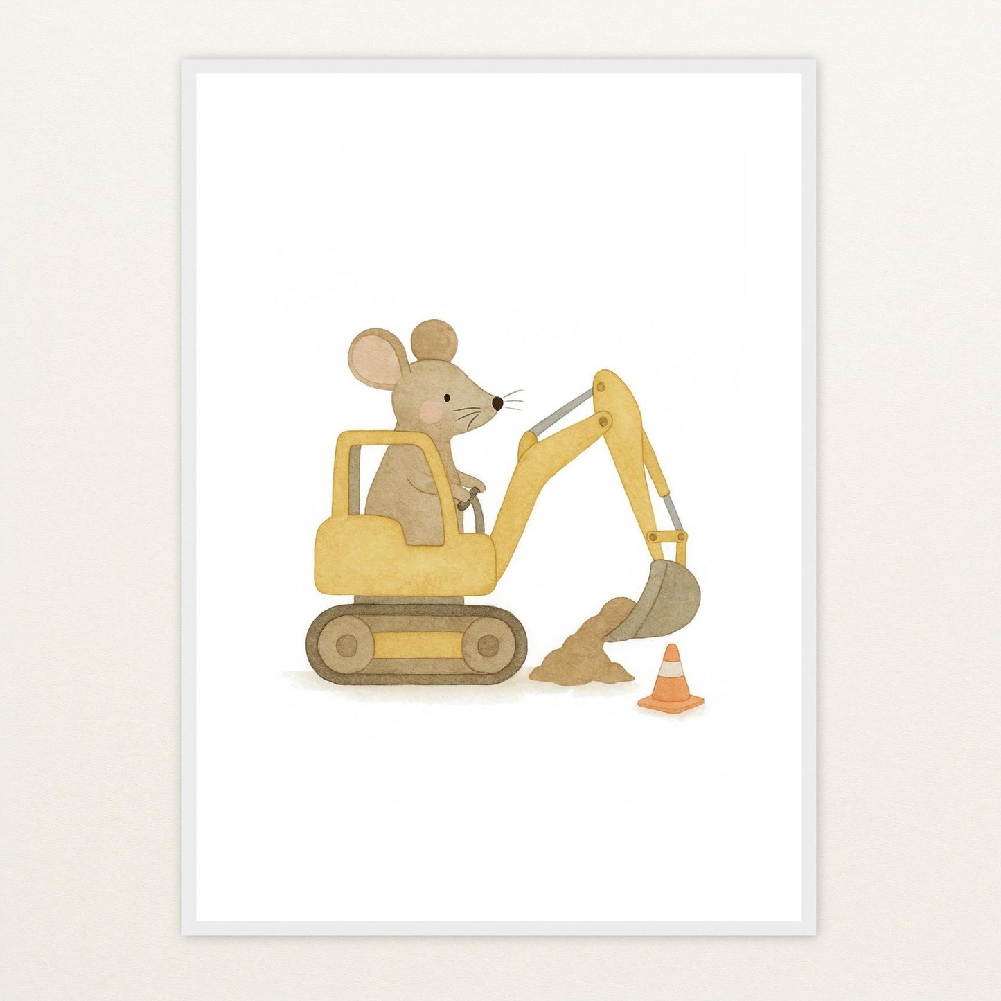 Mimi die Maus - Motiv: "Bagger" Poster mit Holzrahmen von tinylearner