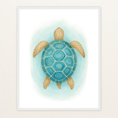 Sora die Schildkröte - Motiv: "Treiben" Poster mit Holzrahmen von tinylearner