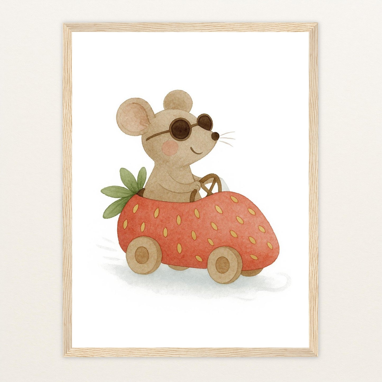 Mimi die Maus - Motiv: "Erdbeerwagen" Poster mit Holzrahmen von tinylearner