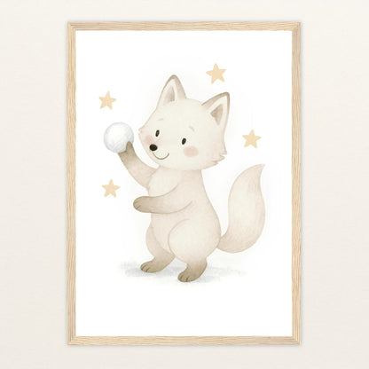 Pino der Polarfuchs - Motiv: "Schneeball" Poster mit Holzrahmen von tinylearner
