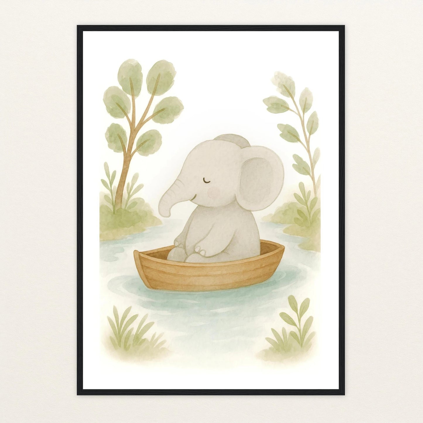 Emil der Elefant - Motiv: "Boot" Poster mit Holzrahmen von tinylearner