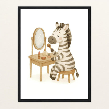 Zinni das Zebra - Motiv: "Schminken" Poster mit Holzrahmen von tinylearner