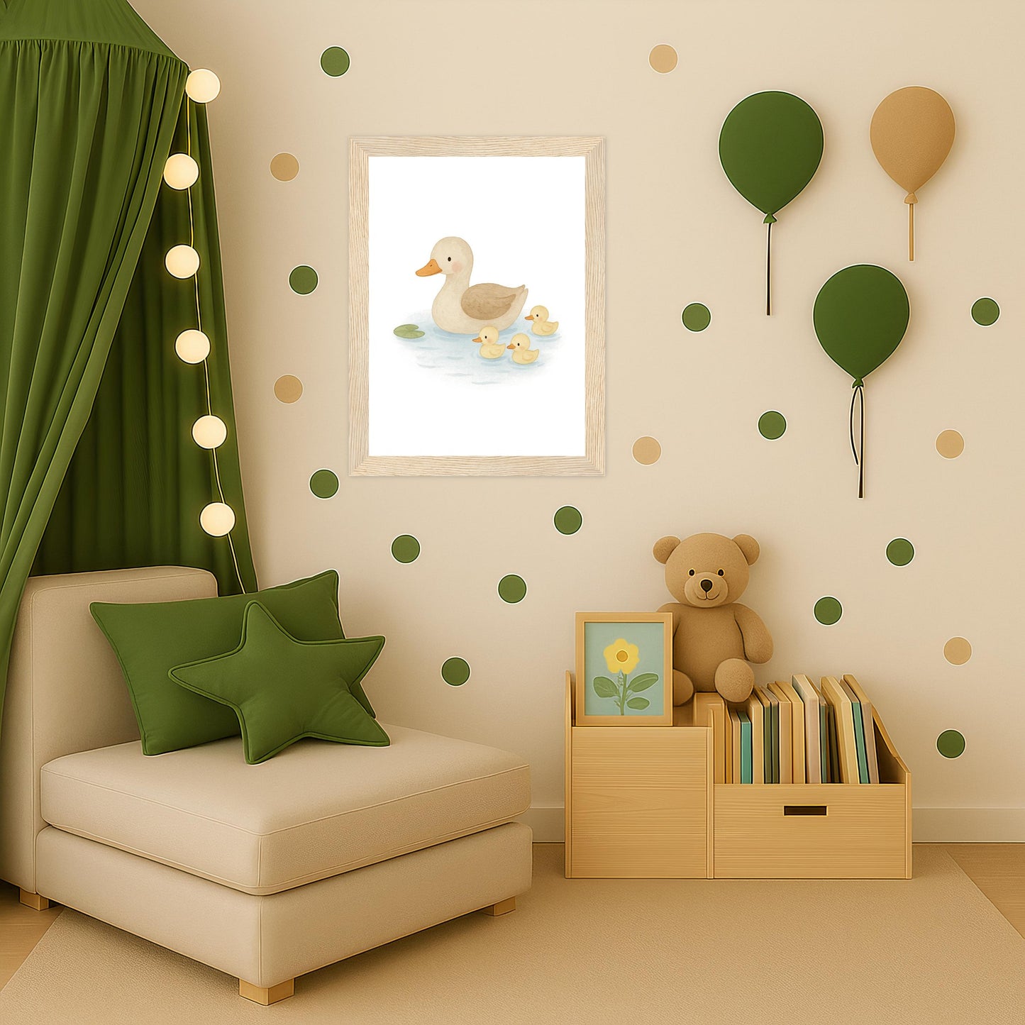 Gusi die Gans - Motiv: "Teich" Poster mit Holzrahmen von tinylearner