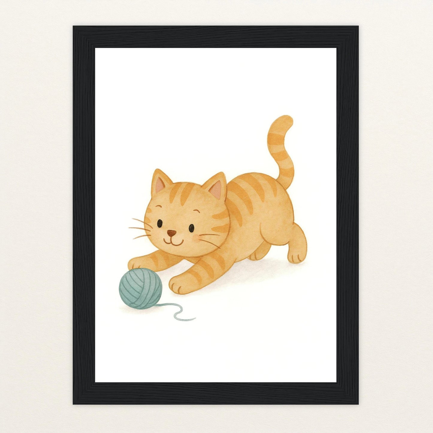 Kira die Katze - Motiv: "Wolle" Poster mit Holzrahmen von tinylearner