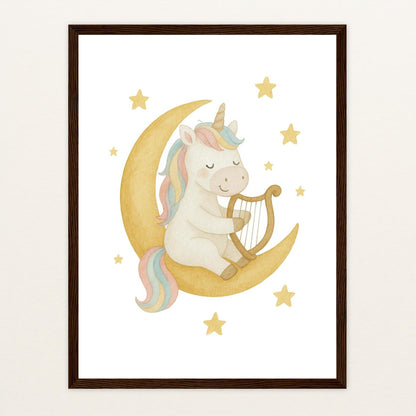 Luni das Einhorn - Motiv: "Mond" Poster mit Holzrahmen von tinylearner