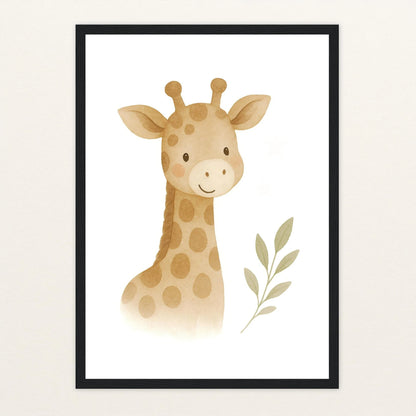 Greta die Giraffe Poster mit Holzrahmen von tinylearner
