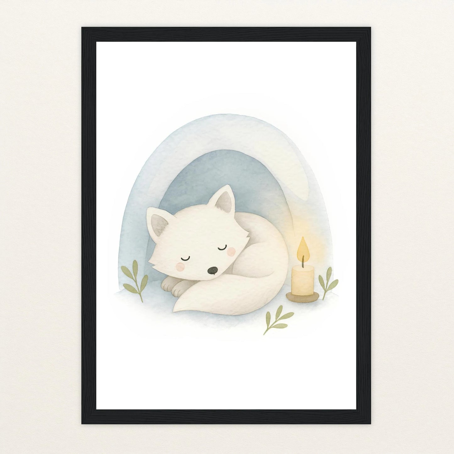 Pino der Polarfuchs - Motiv: "Schneehöhle" Poster mit Holzrahmen von tinylearner