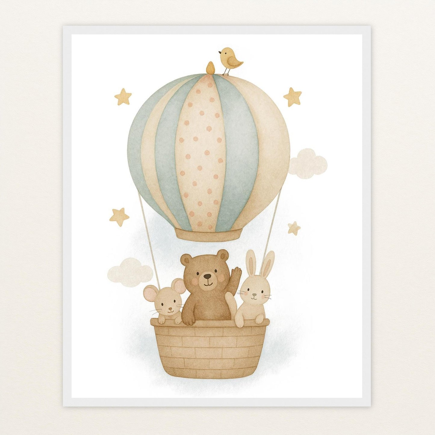 Tierfreunde - Motiv: "Heißluftballon" Poster mit Holzrahmen von tinylearner