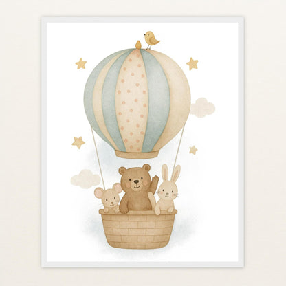 Tierfreunde - Motiv: "Heißluftballon" Poster mit Holzrahmen von tinylearner