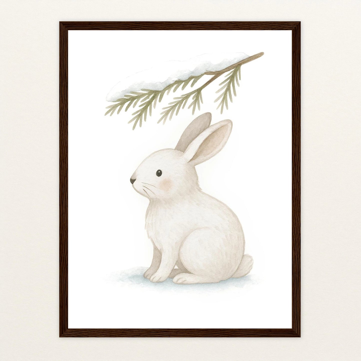 Sina der Schneehase - Motiv: "Nadelzweig" Poster mit Holzrahmen von tinylearner