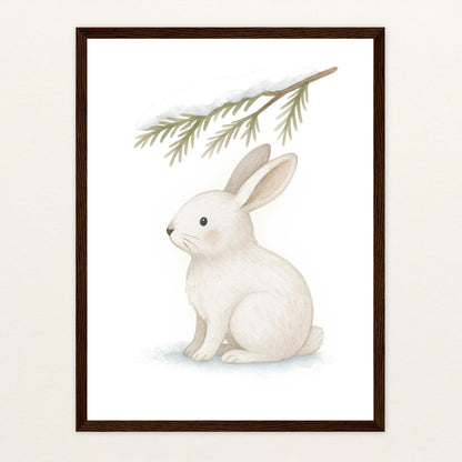 Sina der Schneehase - Motiv: "Nadelzweig" Poster mit Holzrahmen von tinylearner