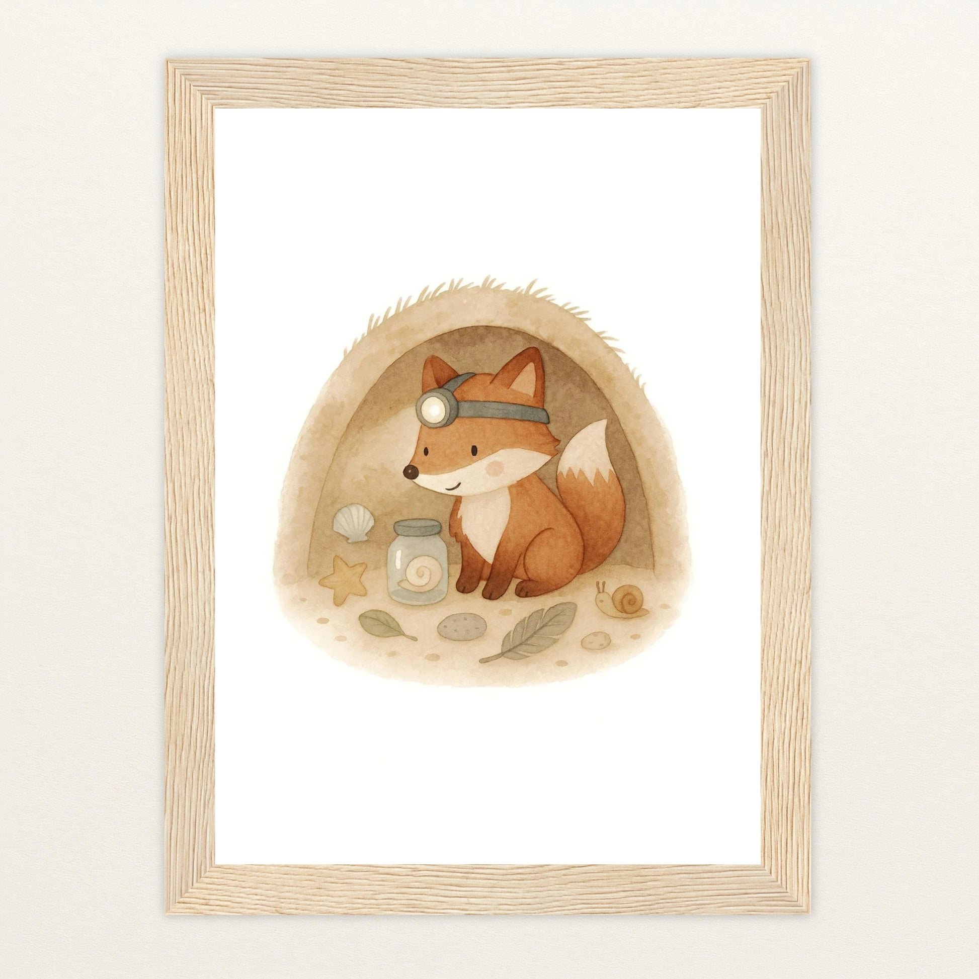 Finnegan der Fuchs - Motiv: "Höhle" Poster mit Holzrahmen von tinylearner