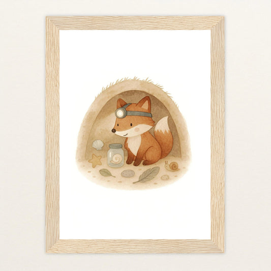 Finnegan der Fuchs - Motiv: "Höhle" Poster mit Holzrahmen von tinylearner