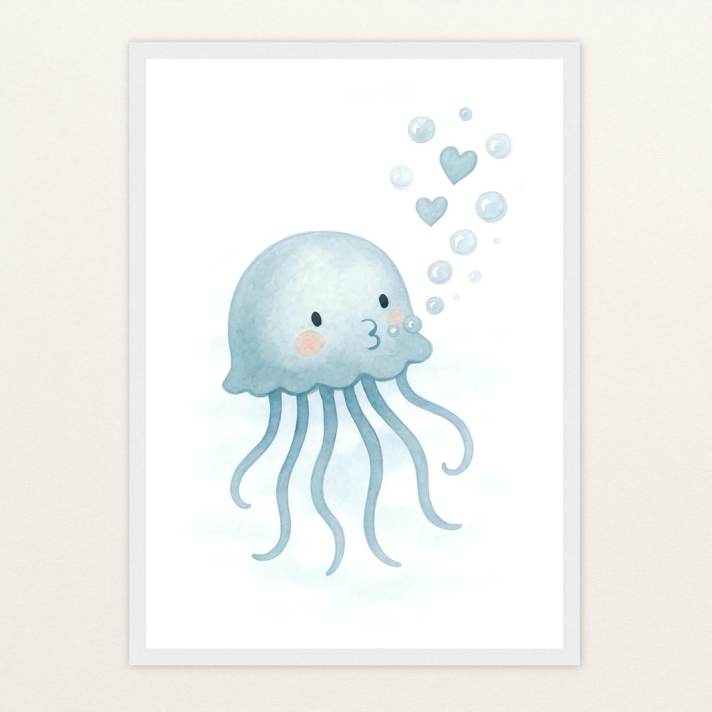Quinn die Qualle - Motiv: "Luftblasen" Poster mit Holzrahmen von tinylearner