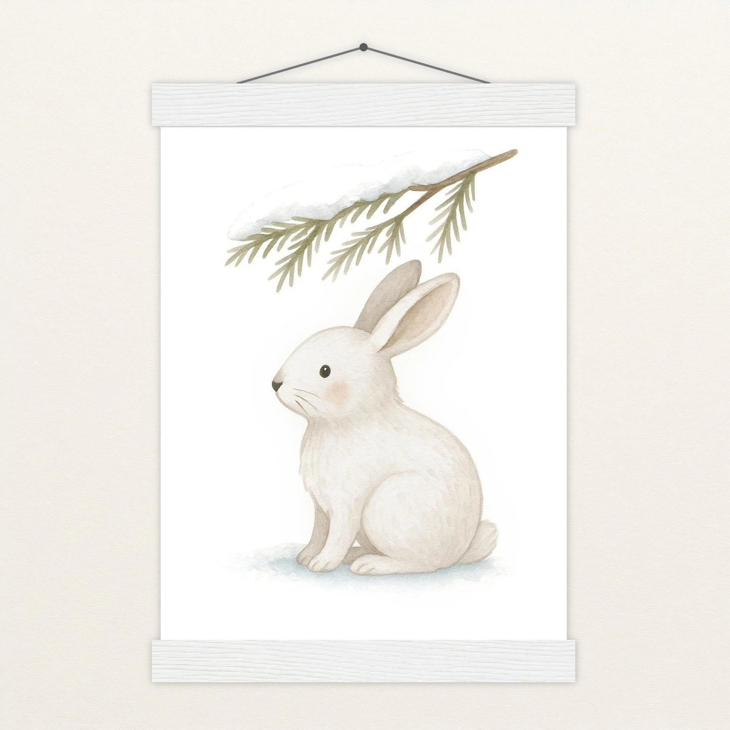 Sina der Schneehase - Motiv: "Nadelzweig" Poster mit Leisten von tinylearner