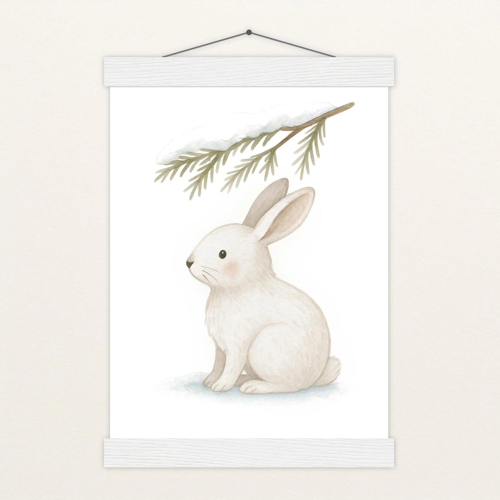 Sina der Schneehase - Motiv: "Nadelzweig" Poster mit Leisten von tinylearner