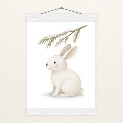 Sina der Schneehase - Motiv: "Nadelzweig" Poster mit Leisten von tinylearner