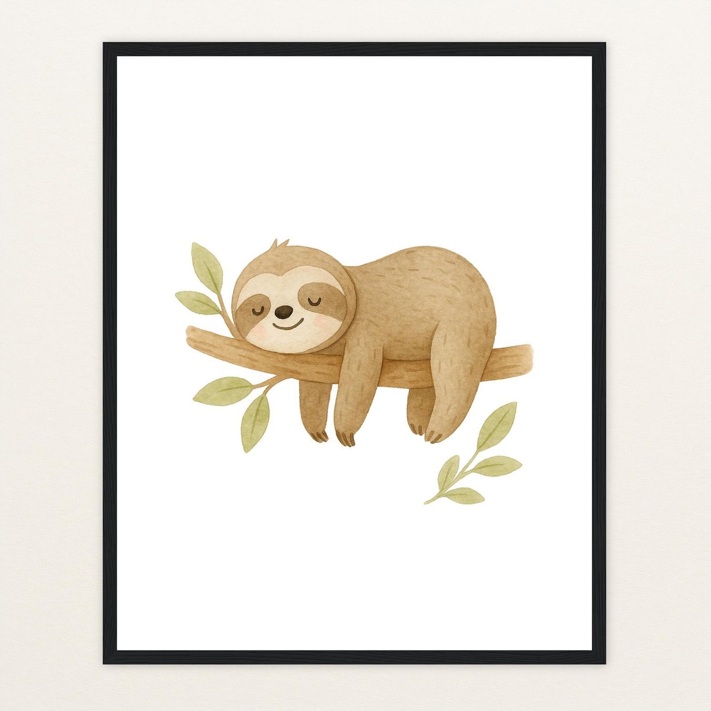 Fred das Faultier Poster mit Holzrahmen von tinylearner