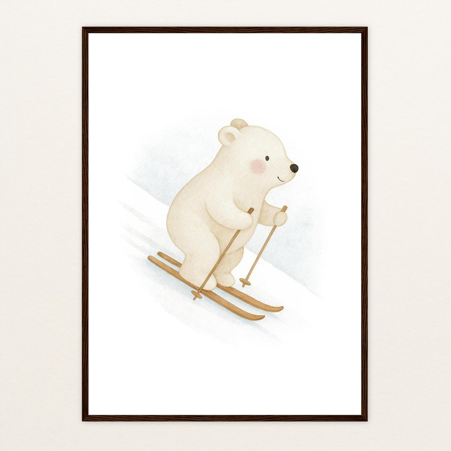 Pummel der Polarbär - Motiv: "Ski" Poster mit Holzrahmen von tinylearner