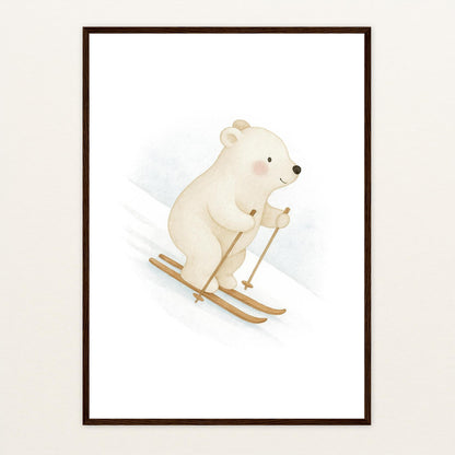 Pummel der Polarbär - Motiv: "Ski" Poster mit Holzrahmen von tinylearner