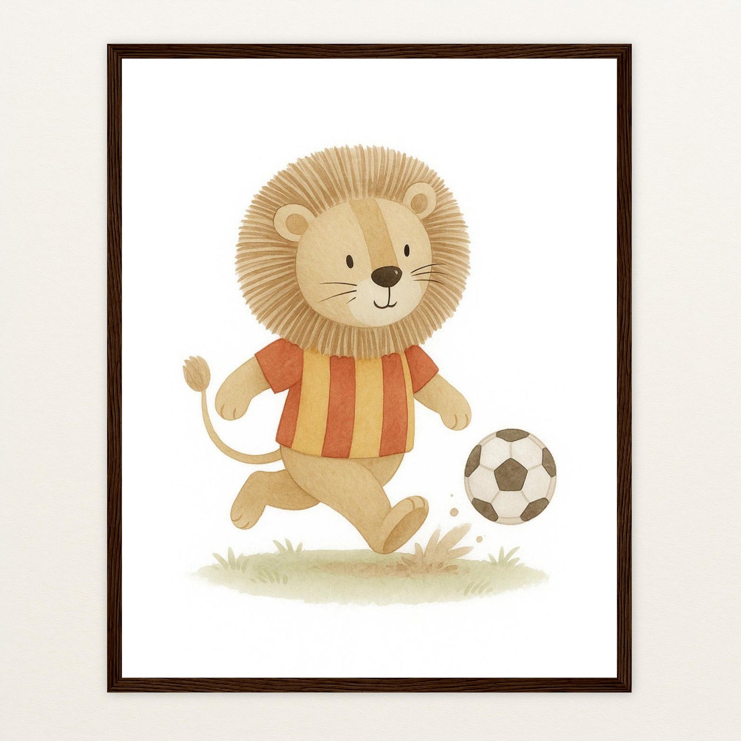 Leo der Löwe - Motiv: "Fußball" Poster mit Holzrahmen von tinylearner