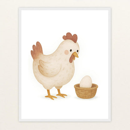 Hanni das Huhn - Motiv: "Ei" Poster mit Holzrahmen von tinylearner