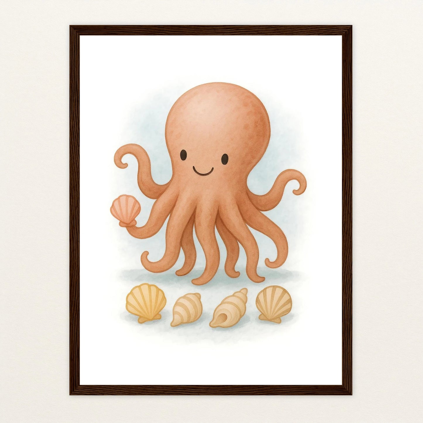 Tilli der Tintenfisch - Motiv: "Muscheln" Poster mit Holzrahmen von tinylearner