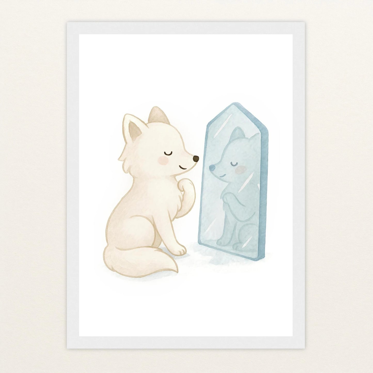 Pino der Polarfuchs - Motiv: "Spiegel" Poster mit Holzrahmen von tinylearner