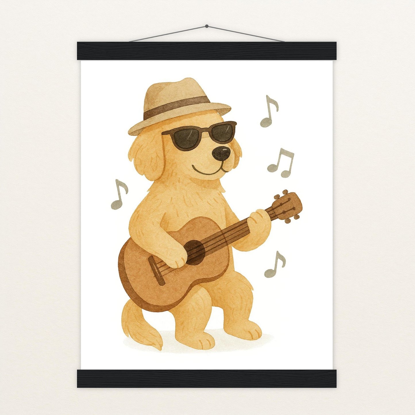 Hugo der Hund - Motiv: "Gitarre" Poster mit Leisten von tinylearner