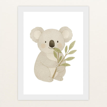 Kori der Koala - Motiv: "Eukalyptus" Poster mit Holzrahmen von tinylearner