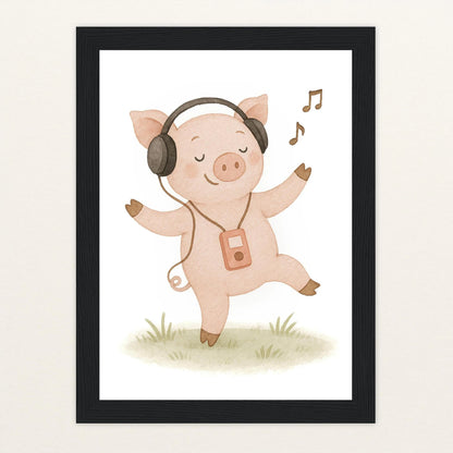 Susi das Schwein - Motiv: "Musik" Poster mit Holzrahmen von tinylearner