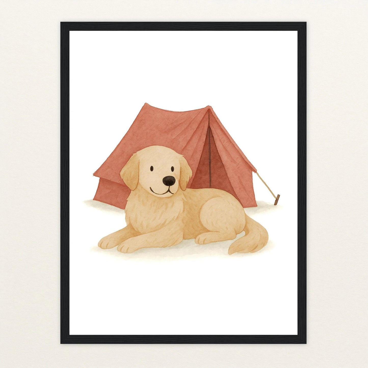 Hugo der Hund - Motiv: "Zelt" Poster mit Holzrahmen von tinylearner