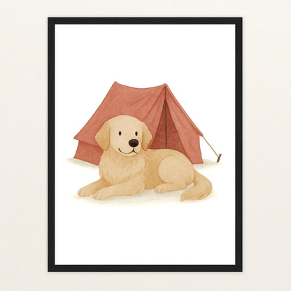 Hugo der Hund - Motiv: "Zelt" Poster mit Holzrahmen von tinylearner