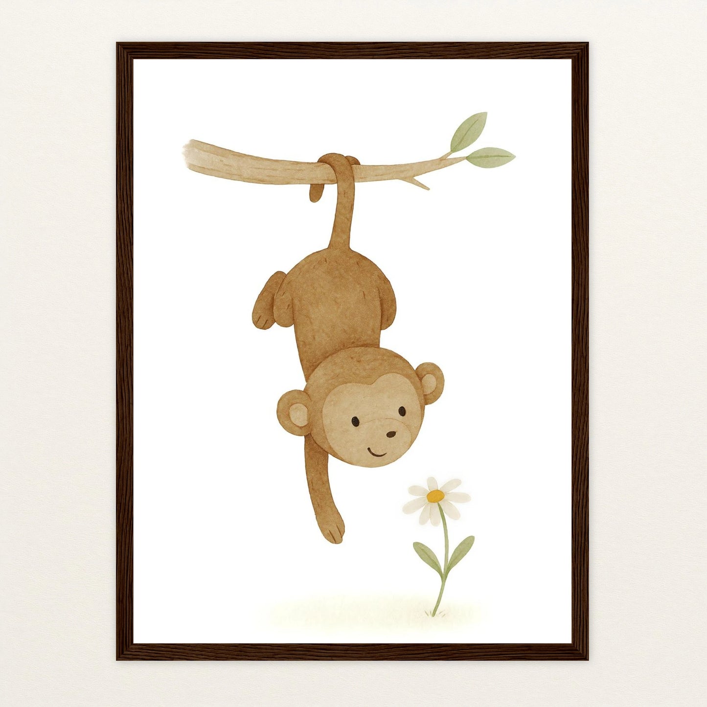 Aki der Affe - Motiv: "Gänseblümchen" Poster mit Holzrahmen von tinylearner