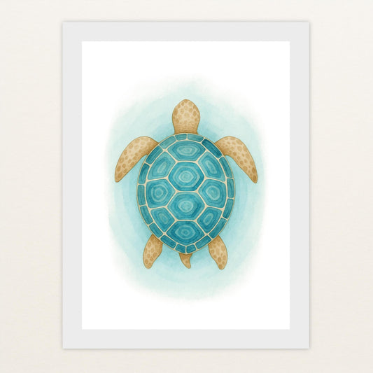 Sora die Schildkröte - Motiv: "Treiben" Poster mit Holzrahmen von tinylearner