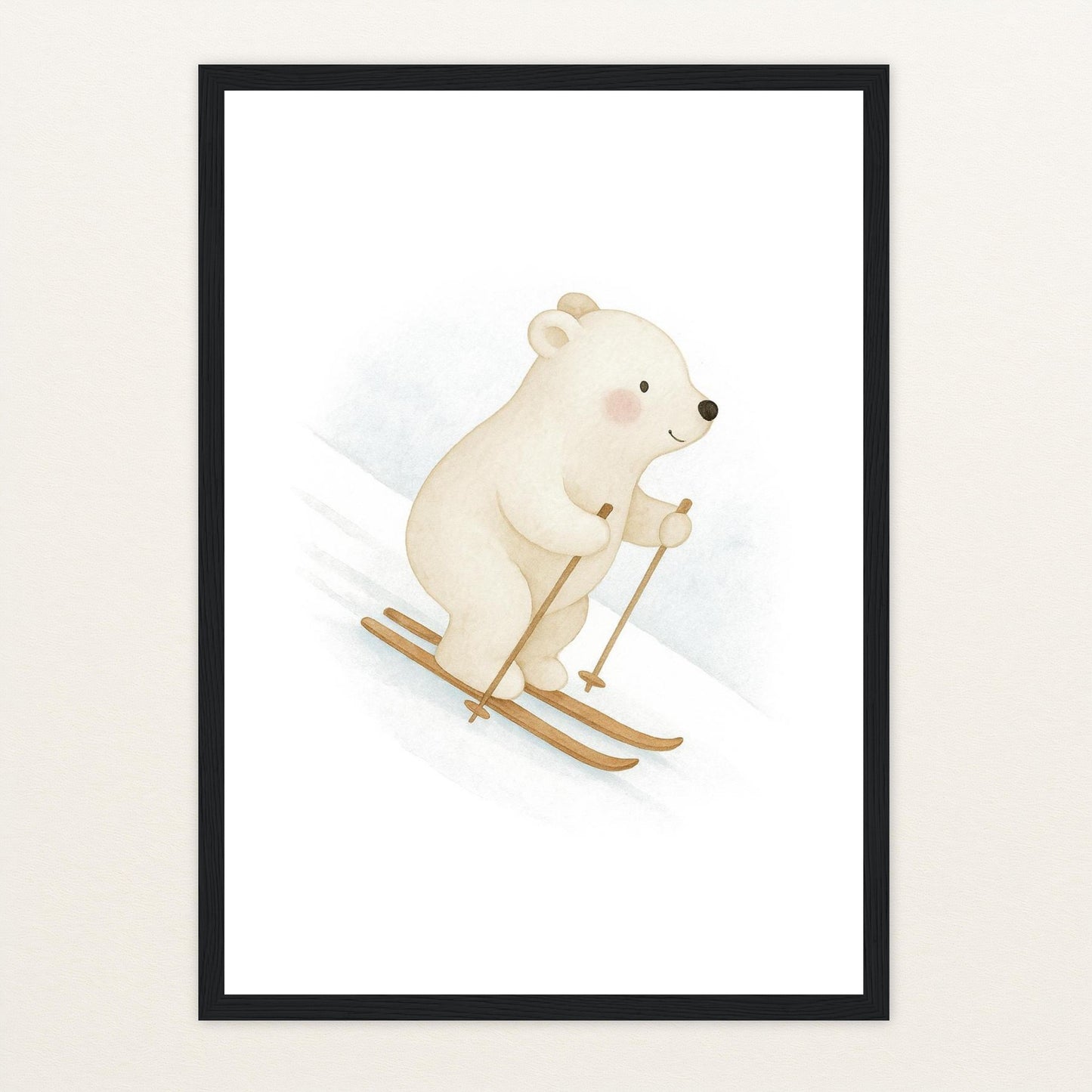 Pummel der Polarbär - Motiv: "Ski" Poster mit Holzrahmen von tinylearner