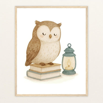 Emmi die Eule - Motiv: "Buch" Poster mit Holzrahmen von tinylearner