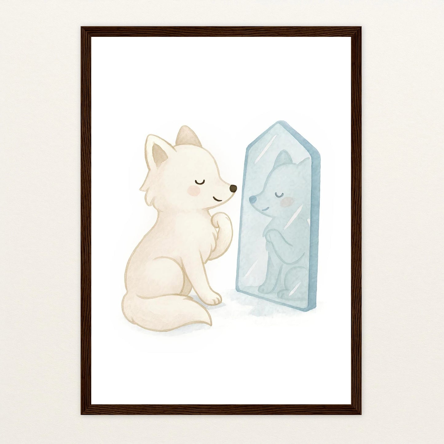 Pino der Polarfuchs - Motiv: "Spiegel" Poster mit Holzrahmen von tinylearner