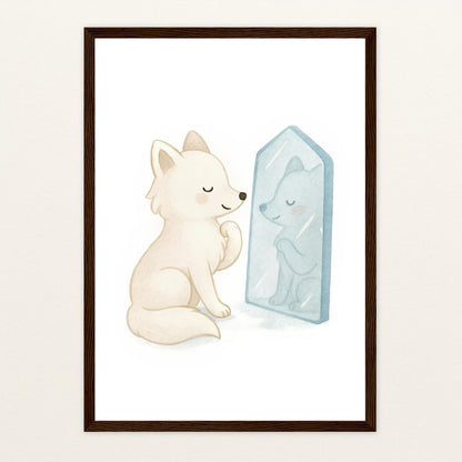 Pino der Polarfuchs - Motiv: "Spiegel" Poster mit Holzrahmen von tinylearner