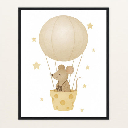 Mimi die Maus - Motiv: "Heißluftballon" Poster mit Holzrahmen von tinylearner