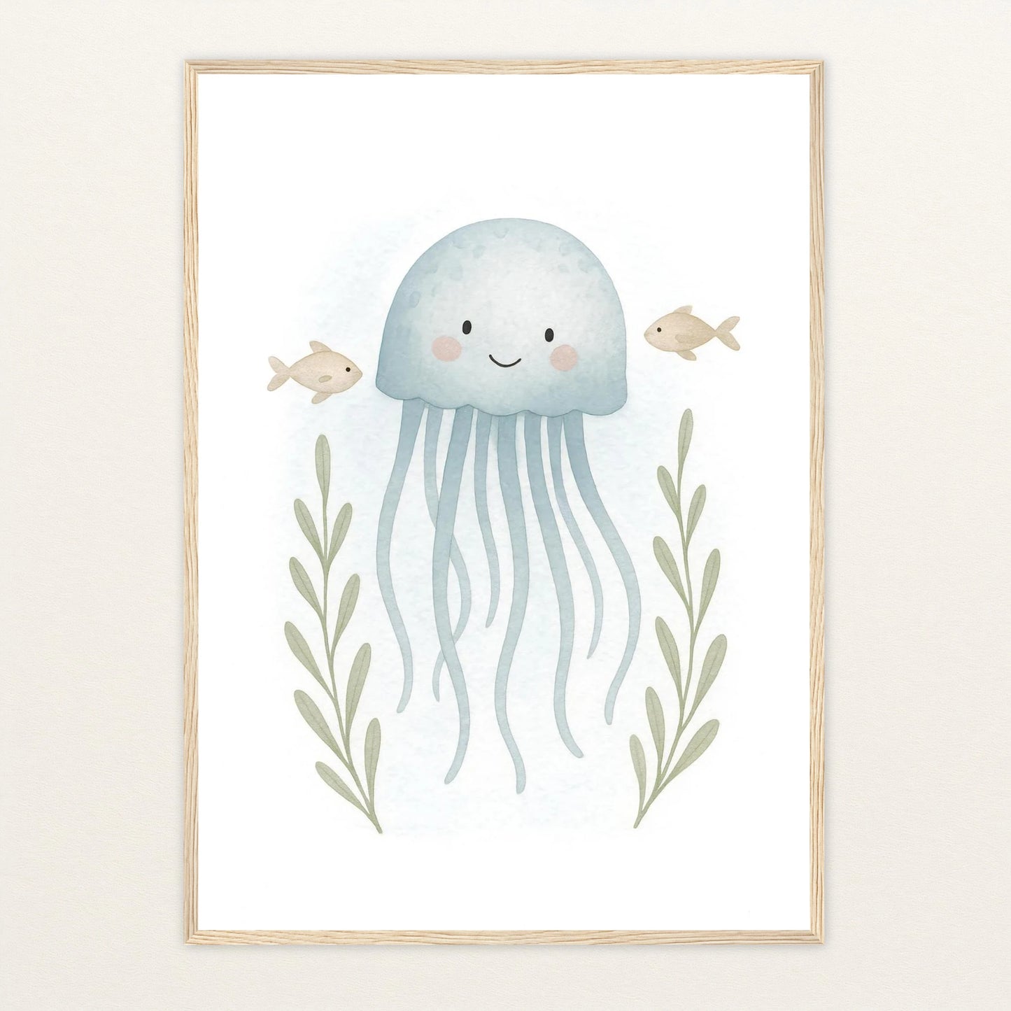 Quinn die Qualle Poster mit Holzrahmen von tinylearner