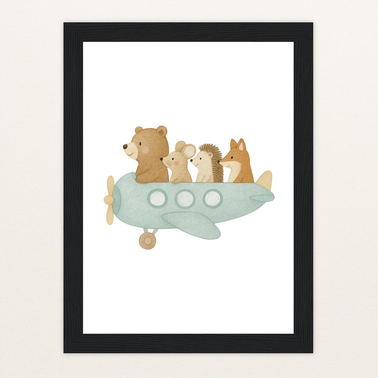 Tierfreunde - Motiv: "Flugzeug" Poster mit Holzrahmen von tinylearner