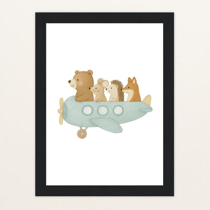 Tierfreunde - Motiv: "Flugzeug" Poster mit Holzrahmen von tinylearner